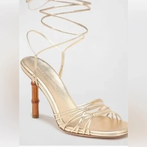 Veronica Beard Cabot strappy metallic ankle strap sandals in gold size 7 - Picture 2 of 8